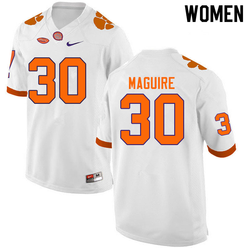 Women #30 Keith Maguire Clemson Tigers College Football Jerseys Sale-White - Click Image to Close
